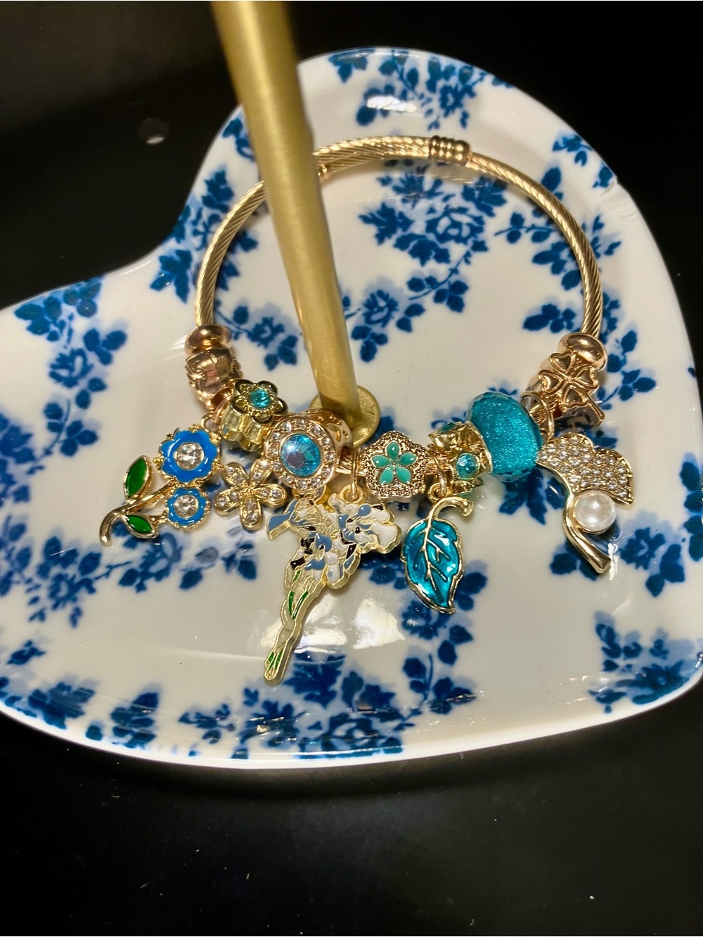 Gold-Tone Turquoise & Teal Charm Bracelet - Women Accessories